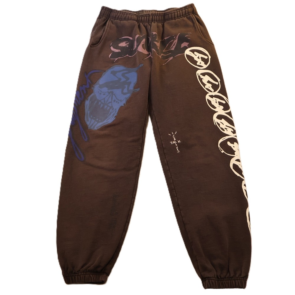 Cactus Jack Mens S Sweatpants Brown A Place Faces Death Graphic Fleece Joggers
